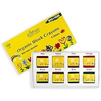 Azafran Organic Block Crayons (8 Colors), Plant Based, Paraffin free, Non Toxic, Natural Crayons Non-Greasy Food Grade Colors 4.23 Ounces (120 Gram)