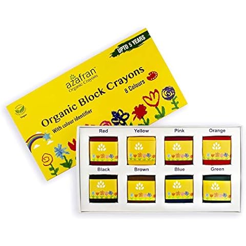 Azafran Organic Block Crayons (8 Colors), Plant Based, Paraffin free, Non Toxic, Natural Crayons Non-Greasy Food Grade Colors 4.23 Ounces (120 Gram) Cover