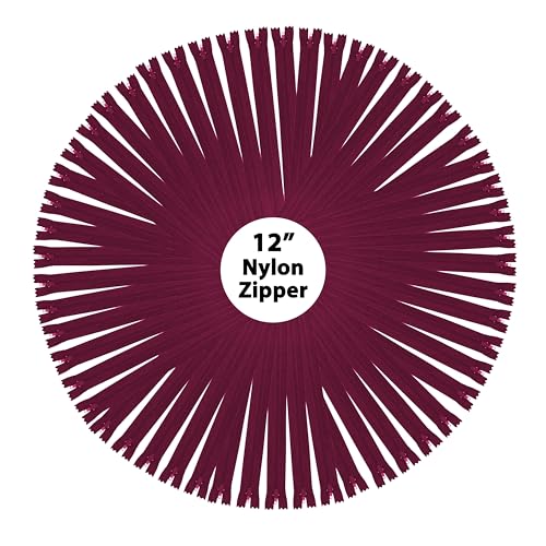 Image of Mandala Crafts 80 PCs Maroon Closed-End 12 Inches Nylon Zippers for Sewing