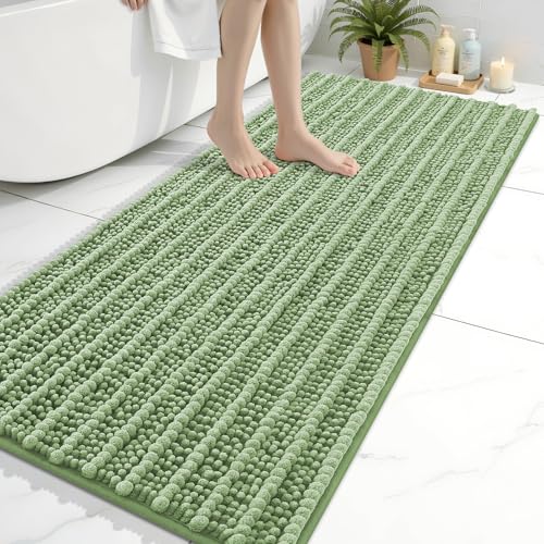 Image of Arotive Luxury Bathroom Ruuner Rugs 60x24, Extra Soft Thick Absorbent Shaggy Chenille Bath Rugs, Machine Wash Dry, Bath Mats for Bathroom Floor, Tub and Shower, Home Decor Accessories, Sage Green