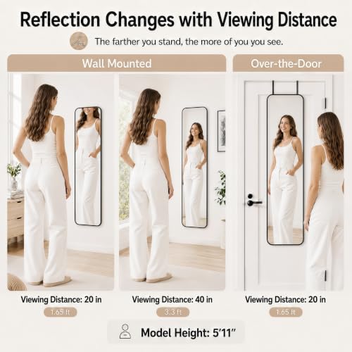 SCWF-GZ 47x14 Full Length Mirror Over the Door Hang or Wall Mounted Black - Image 4