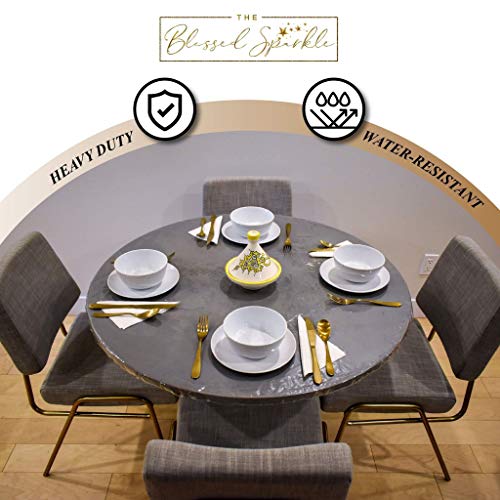The Blessed Sparkle- Vinyl Fitted Round Tablecloths With Elastic For Round Tables (45"-56" Inches, Clear) Size Should Include Table Edges Measures #TOP2