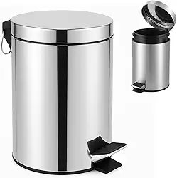 Lixeira Inox Redonda com Pedal 3 Litros Prata – Tampa Basculante, Compacta, com Cesto de Lixo Interno Removível, Ideal para Banheiro, Cozinha e Escritório