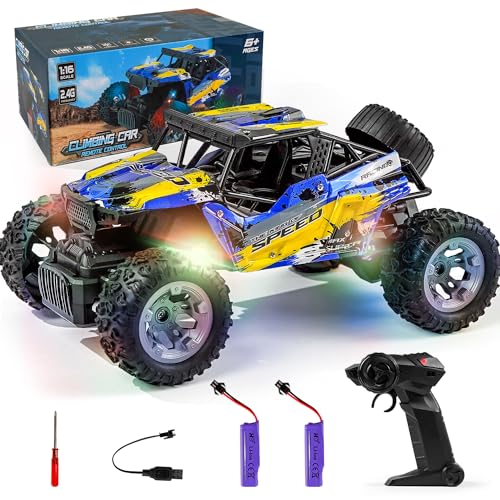 FUUY Remote Control Car with Color LED Lights 10KM/H Camouflage RC Cars with 2 Batteries & Trimmer Function All Terrains Offroad RC Crawler Birthday Halloween Christmas Boys Toy Gifts