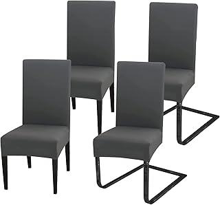 Hussen für Stühle 4er Set Stretch Stuhlhussen Universal Stuhlhusse aus Polyester Stuhlbezug für Esszimmer, Hotel, Bankett, Partys Deko, Hochzeit, Dunkelgrau