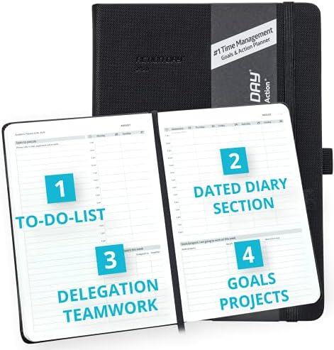 Action Day 2023-2024 Dated Academic Planner Weekly Monthly School Diary,Calendar,Powerful Action Design and You Get It Done,Faster,Better,More Easily - Pen loop,Bookmarks,Pocket - 7x9, Black