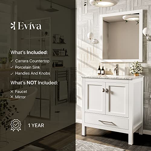 Eviva London Bathroom Vanity With Sink 30 Inch X 18 Inches - Mid-Century 30 Inch Bathroom Vanity With Sink - Transitional White Bathroom Vanity With Sink Countertop For Contemporary Bathroom #TOP6