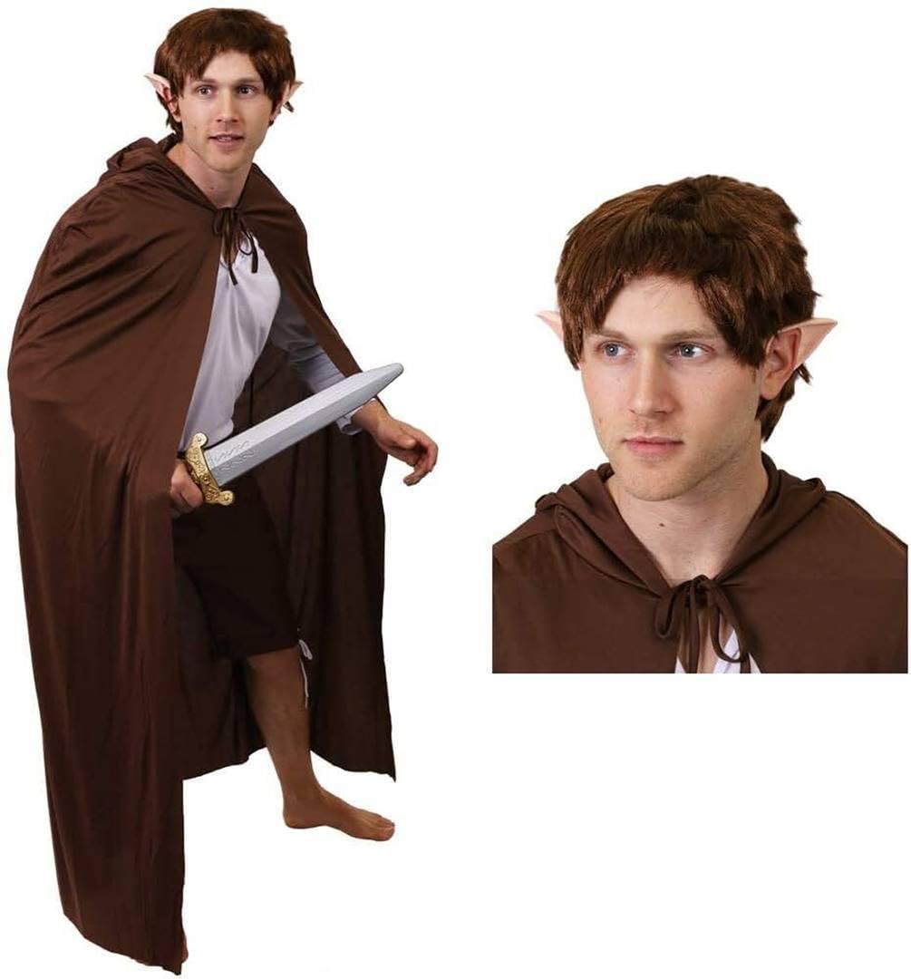 Adults Mythical Man Costume - Brown Cape, Brown Wig, Fake Pointed Ears - Mens TV Film Fantasy Character School Book Week World Book Day Fancy Dress Costume