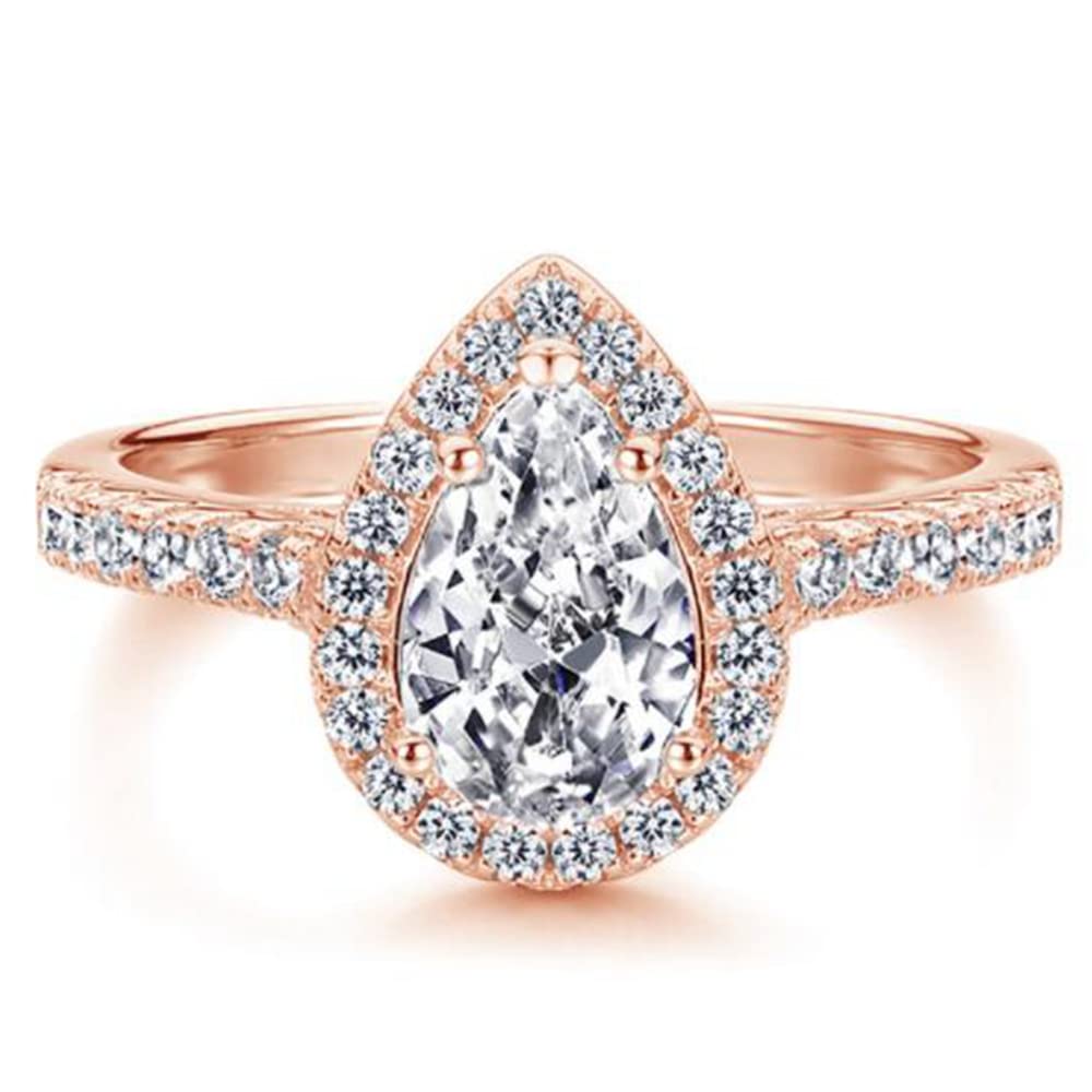 Jewelers Silver Rose Gold Plated Water Drop Tear Shape Cubic Zircon Wedding Engagement Proposal Ring, Metal, Cubic Zirconia