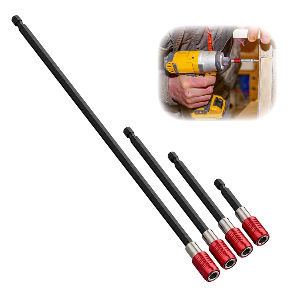 4PCS Magnetic Drill Bit Holder, Quick Release Bit Extension Set 60/100/150/300mm, Magnetic Hexagonal Chuck Screwdriver Bit Holder for Electric Impact Drivers