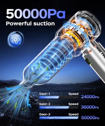 Image of VNOST Car Vacuum,3 Suction Modes,Portable Mini Cordless Cleaner with 50000pa Suction Power,Type-C Charge,Handheld Vacuum for Home,Car,Birthday Gifts for Men Dad(Silver)