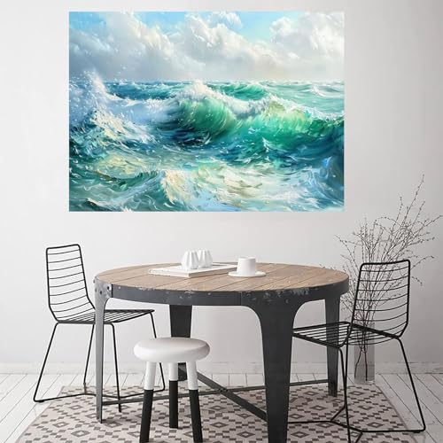Tableau decoration murale vagues de mer 70x100cm pour salon