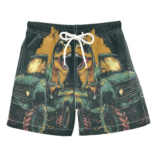 Jucciaco Boys Swim Trunk Dinosaur Cartoon Truck Car Beach Board Shorts Teen Swimwear