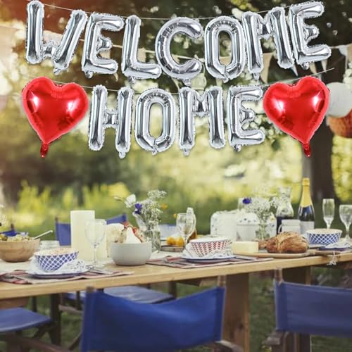Image of TONIFUL 16 Inch Silver WELCOME HOME Foil Letter Balloons Banner Decoration