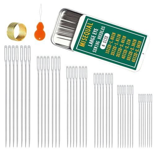 42Pcs Large Eye Sewing Needles 6 Sizes with Threader for Embroidery