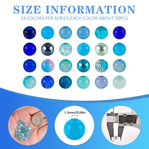 Image of XSEINO About 1200PCS 6mm Glass Beads Bracelet Making Kit,24 Assorted Dreamy Blue Ocean Series Colorful Crystal Beads for Bracelet and Jewelry Making and DIY Crafts,Friendship Bracelets