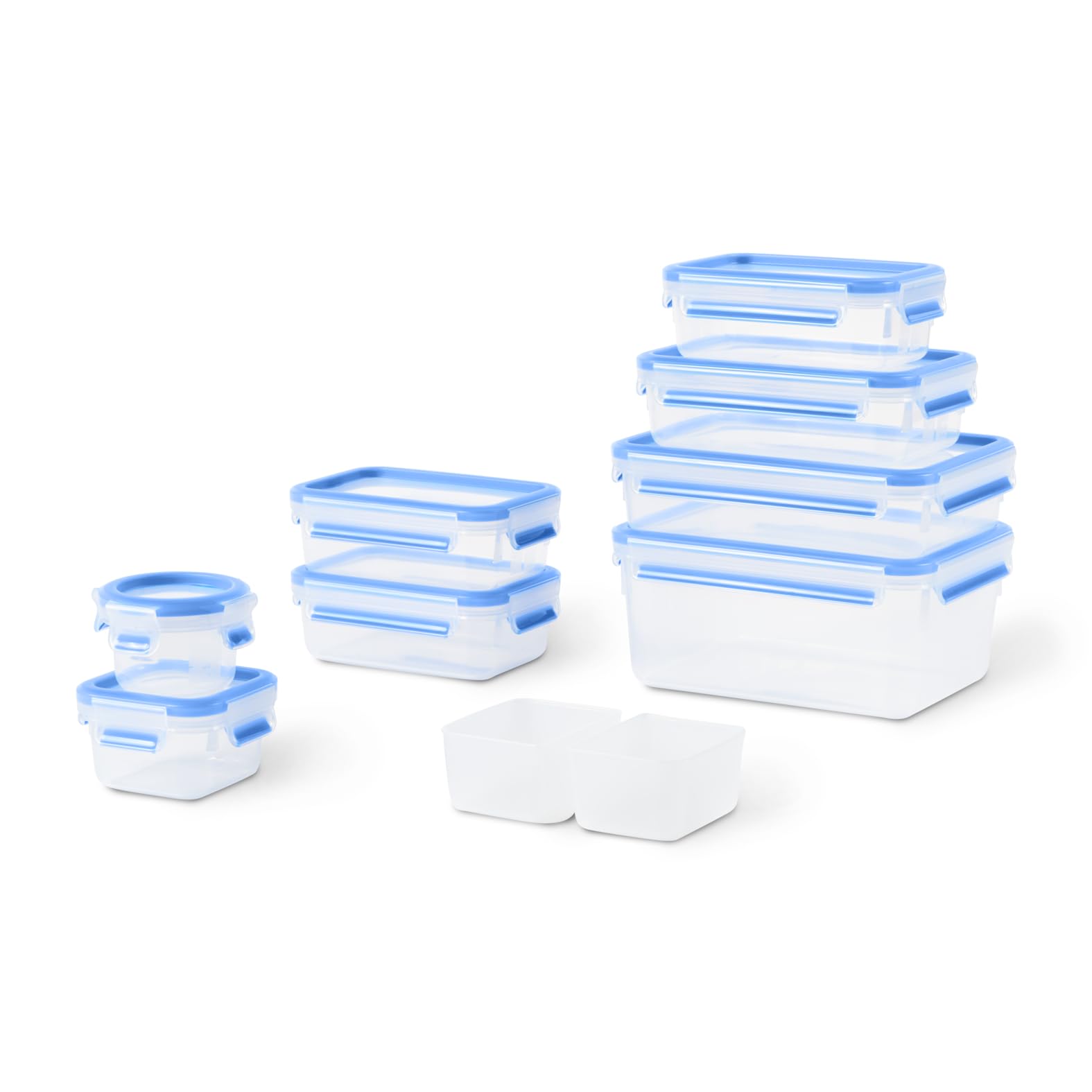 EMSA Clip & Close Frischhaltedosen-Set, 0,15 u. 0,2 u. 2 x 0,55 u. 0,55 (inkl. Einsätze) u. 0,8 u. 1,2 u. 2,2 L, 100 Prozent dicht, spülmaschinen-, gefrier-, mikrowellenfest, Blau, N10317