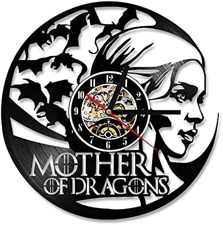 FANCYLIFE Mother of Dragons CD Record Clock Creative and Classic LED Vinyl Record Wall Clock Antique Style Personalized 3D Wall Clock