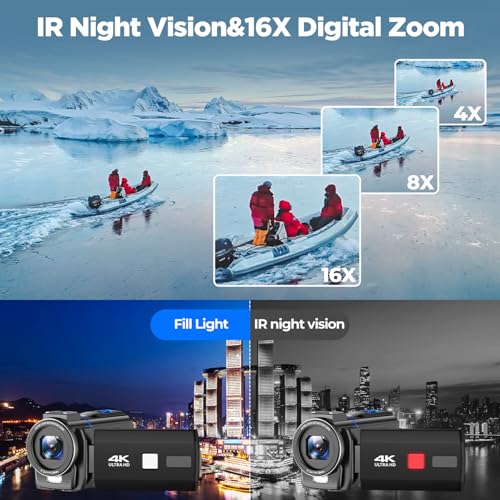 Videokamera 4K, 48MP Camcorder Vlogging Camera für YouTube, 16X Digitalzoom Nachtsicht Vlog Kamera, 3" 270° drehbarer Touchscreen Webcam Video Camera 4K mit 32GB SD-Karte, Fülllicht, Fernbedienung – Bild 4