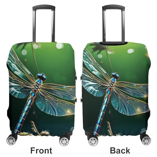 Dragonfly Green Luggage Cover, Washable Elastic Suitcase Cover Protector Fit 18-32 Inch Luggage3