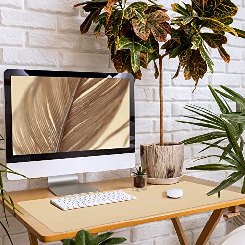 Image of Leather Desk Pad, Large Mouse Pad, Leather Desk Blotter, Non-Slip Desk Pad Protector, Office Desk Pad, Waterproof Desk Mat for Home Office and Decor - Beige (35.4x15.7 Inches)