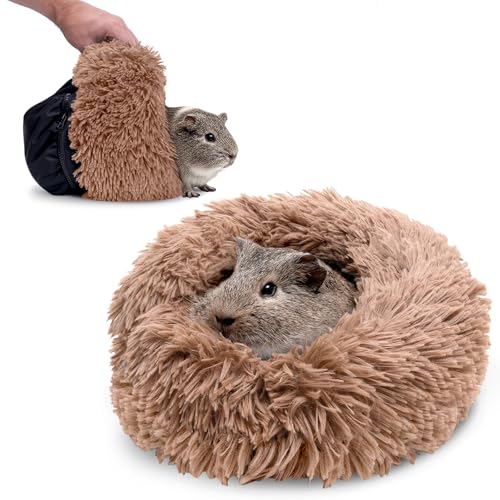 Paw Inspired Furr-O Burrowing Pet Bed with Zip-On Spandex and Fleece Bottoms for Guinea Pigs and Other Small Animals, Cozy Carrier, Hideout Enrichment Toy, Cage Accessories (Beige)