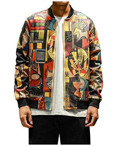 SCOFEEL Men's Zip Up Slim Fit Printed Flight Bomber Jacket Coat
