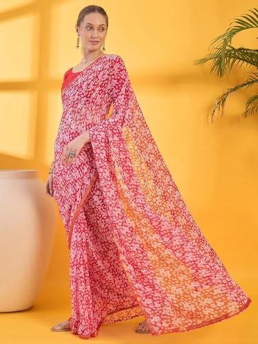 Image of SIRIL Women's Printed Chiffon Saree with Unstitched Blouse Piece