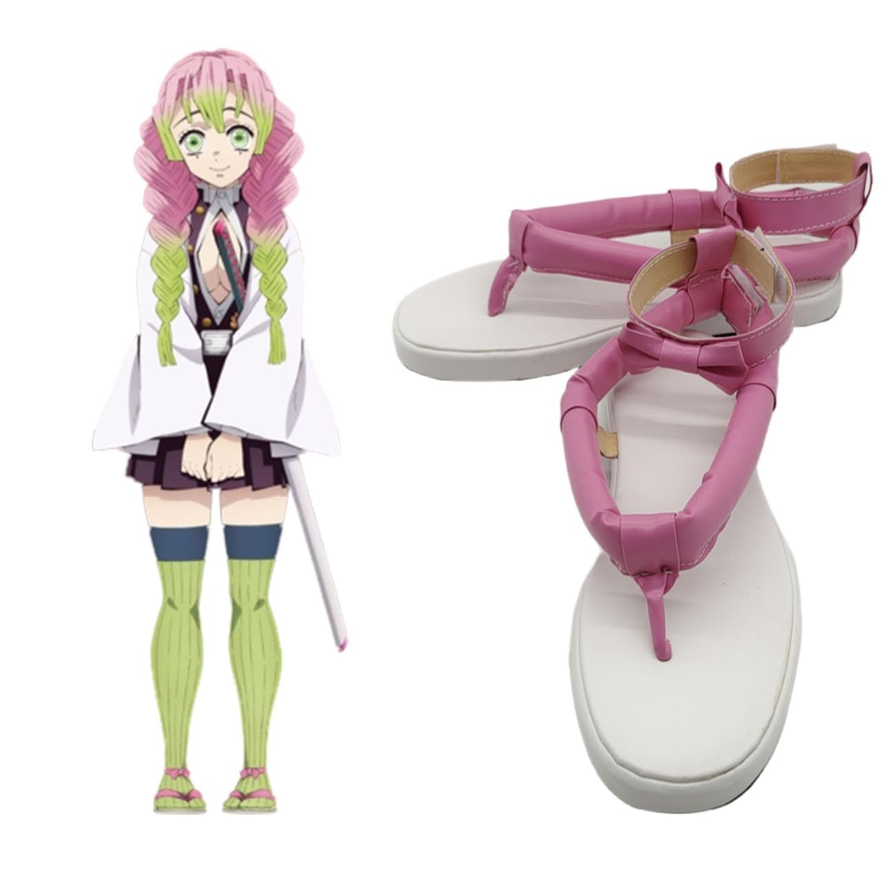 甘露寺蜜璃 コスプレ衣装草履付き 鬼滅の刃 風 鬼殺隊隊服 甘露寺蜜璃