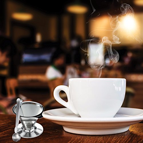 Housewares Solutions Stainless Steel Pour Over Coffee Dripper + Bonus Coffee Scoop With Built In Bag Clip And Cleaning Brush #TOP4