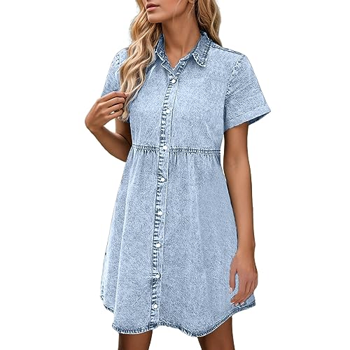 Robe d'été en jean femme chic à manches courtes et boutons