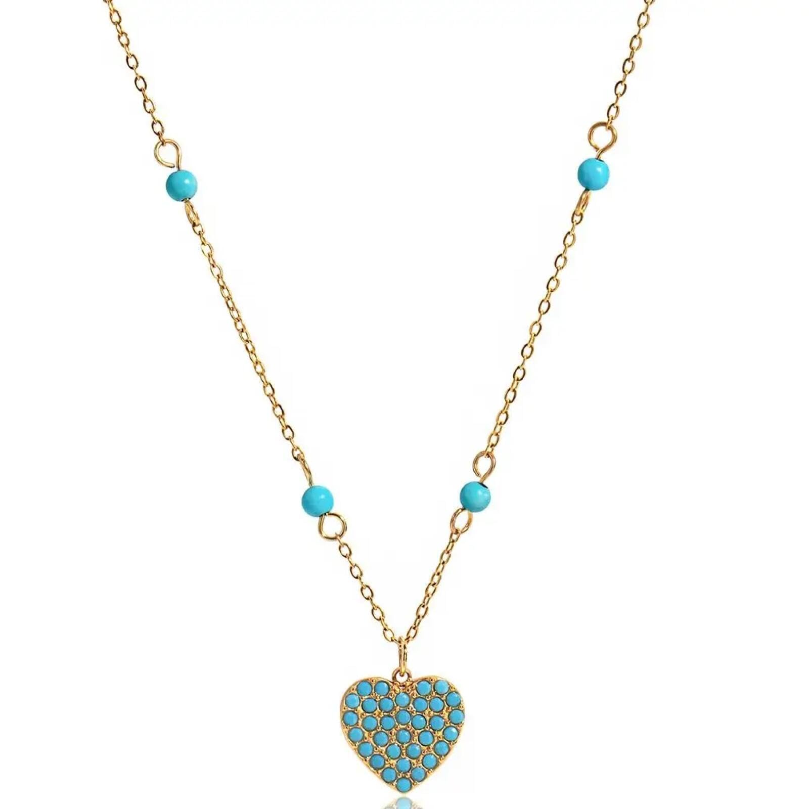 Bijou en pierre naturelle avec pendentif cœur bleu turquoise de haute qualité