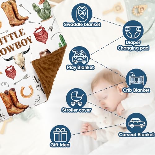 Image of Western Baby Blanket, Cowboy Minky Blankets for Boys Girls, Nursery Room Decor, Soft Warm Lightweight Nursery Bed Blanket for Newborn Toddlers Son Daughter (02)