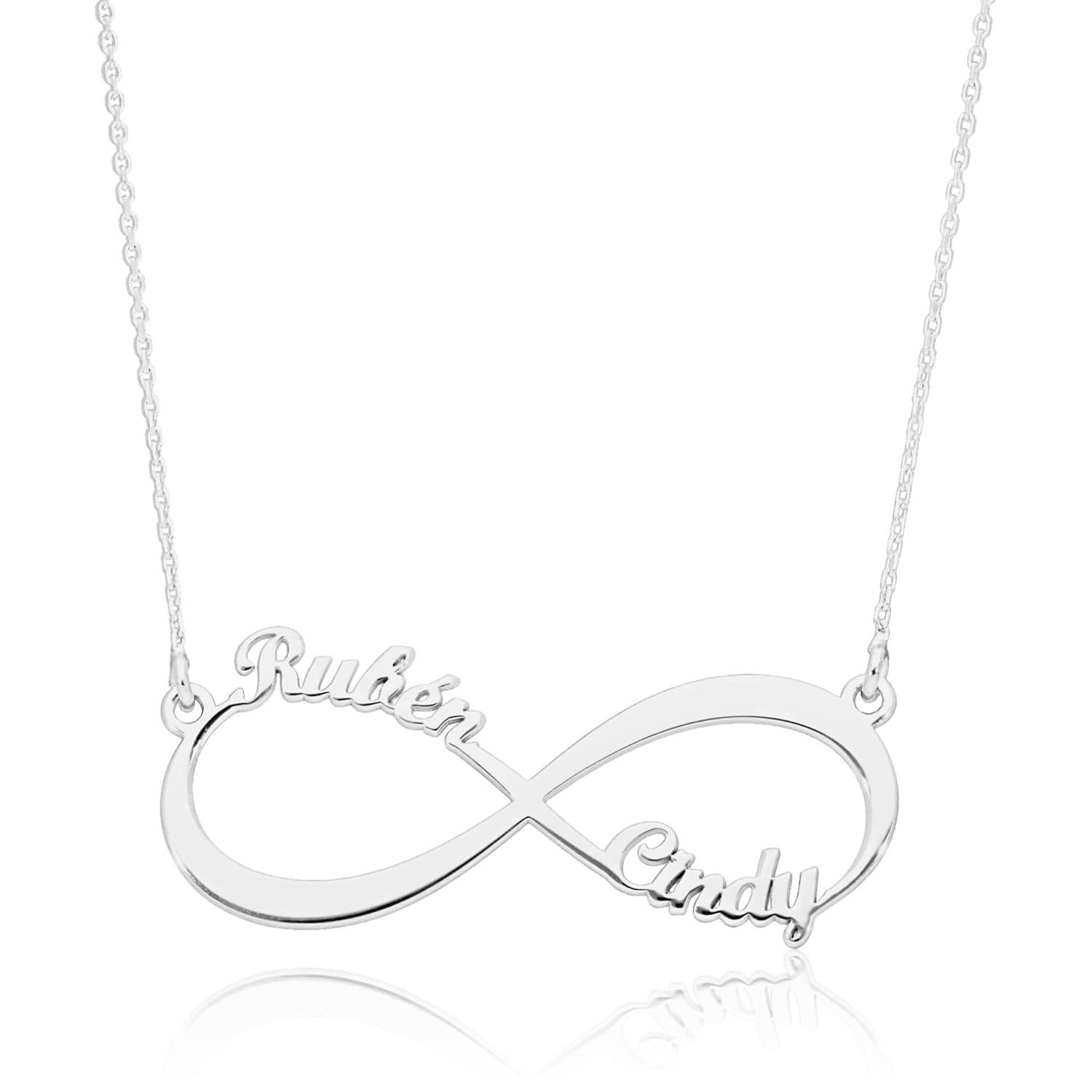 doble aro doble aro - Collar Infinito con Nombres - Colgante Infinito en Plata de Ley Personalizado con Nombres Familia - Gargantilla para regalar - Regalo Día Madre, de los Enamorados (Clasico Plata)