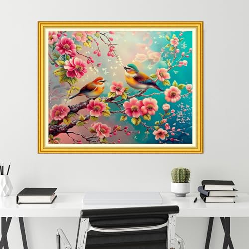 Image of Funchey Stamped Cross Stitch Kits, DIY Cross Stitch Pattern for Adults Beginners Needlepoint Kits Embroidery Kit Arts and Crafts 11CT-Birds on the treetops 16x20 inch