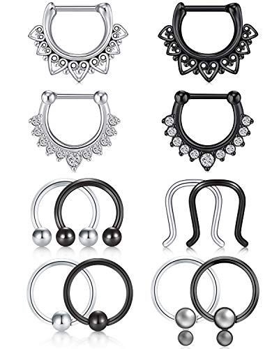 incaton 1.2mm Septum Piercing Real 16g Septum Piercing 12Pzs Septum Acero Quirurgico CBR Con Bisagras sin Costuras Clicker Piercing Joyería para Mujeres Hombres