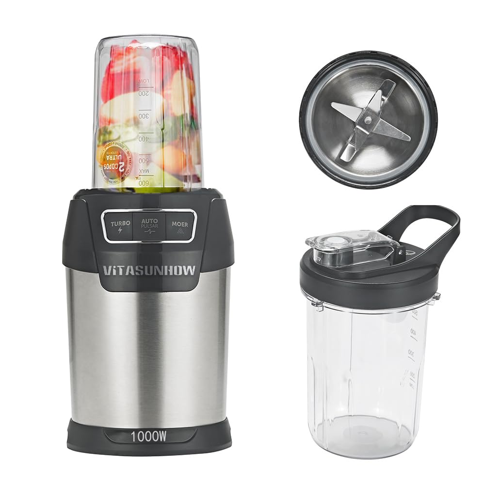 VITASUNHOW Personal Blender for Shakes and Smoothies,Professional Kitchen Blender with Blending & Grinding Blades, Portable Coffee Grinder with 27&20 OZ Travel Bottles