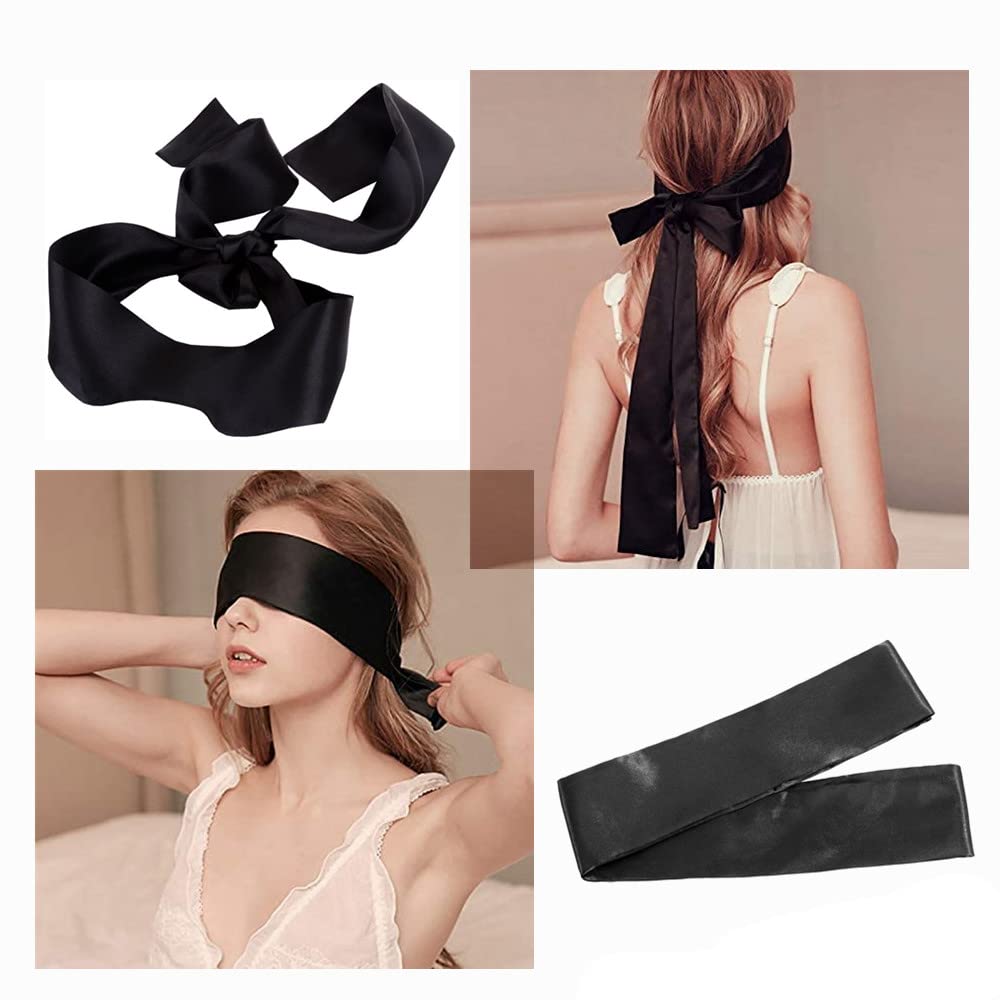 LATRAT 2 Pezzi Raso Benda per Occhi, Satin Eye Covers Sonno Maschera per Dormire Games, Maschera Sonno degli Occhi Raso Seta Maschera Occhi in Raso Sexy Morbido ed Elegante Stirabile Nero