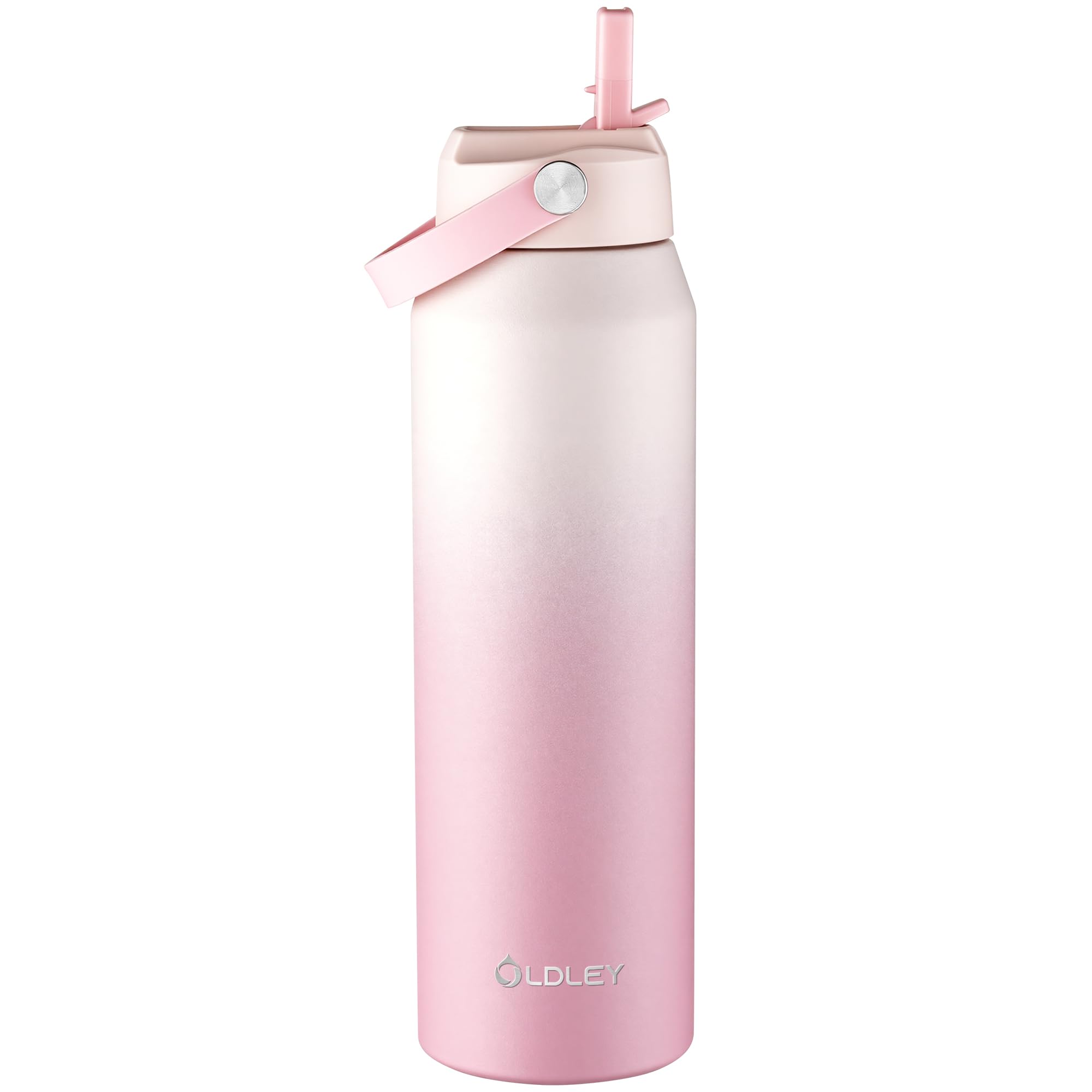 OLDLEY 1L Insulated Water Bottle with Straw, 1000ml Stainless Steel Water Bottles with Handle, Leakproof BPA Free Large Vacuum Metal Flask Keep Hot and Cold for Sports, Travel, Cycling (Pink-Red)