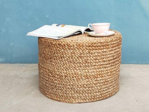 Image of Cotton Dori Ottoman Pouf for Seating|Cotton Dori Pouffe for Footrest Filled with Bean Balls|Ottoman Pouf Stools for Living Roombedroom, 40D x 40W x 40H Centimeters Beige