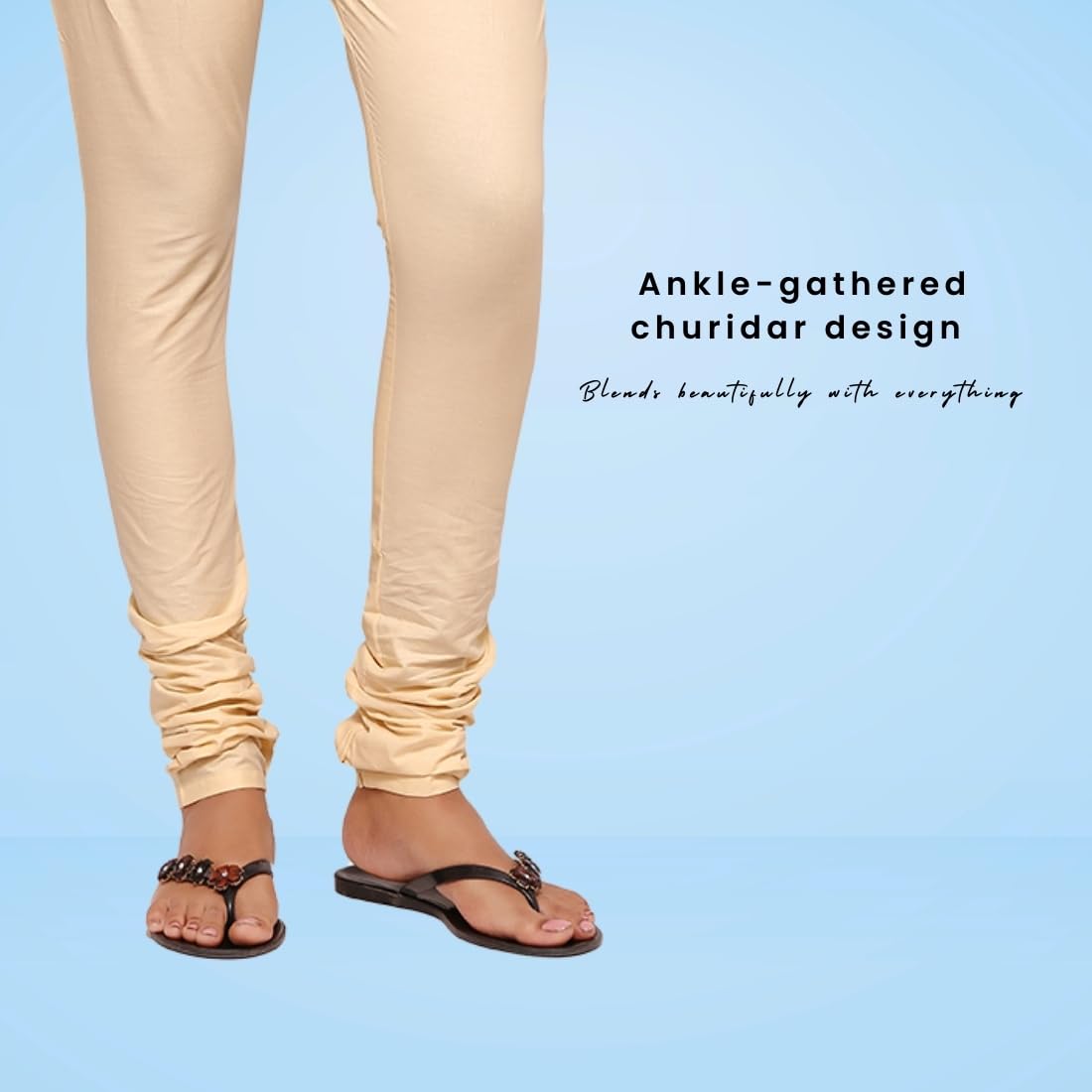 Happy Bunny Women’s Cotton Gathering Churidar Pants - Ethnic Gathereing Ankle, Drawstring Waist Bottoms for Kurtas, Office, Party, Casual Clothing (XL, Skin) - Image 3 thumbnail
