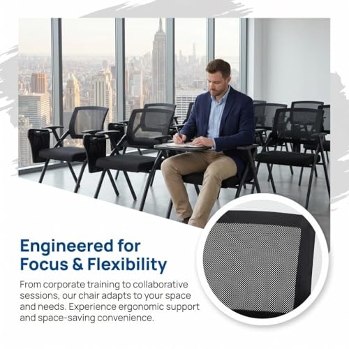 Image of Professional Folding Training Chairs with Tablet Arm, Office Meeting Desk Chair with Writing Tablet and Cup Holder, Space-Saving Nesting Chairs for Conference room ,School, Seminar, Classroom