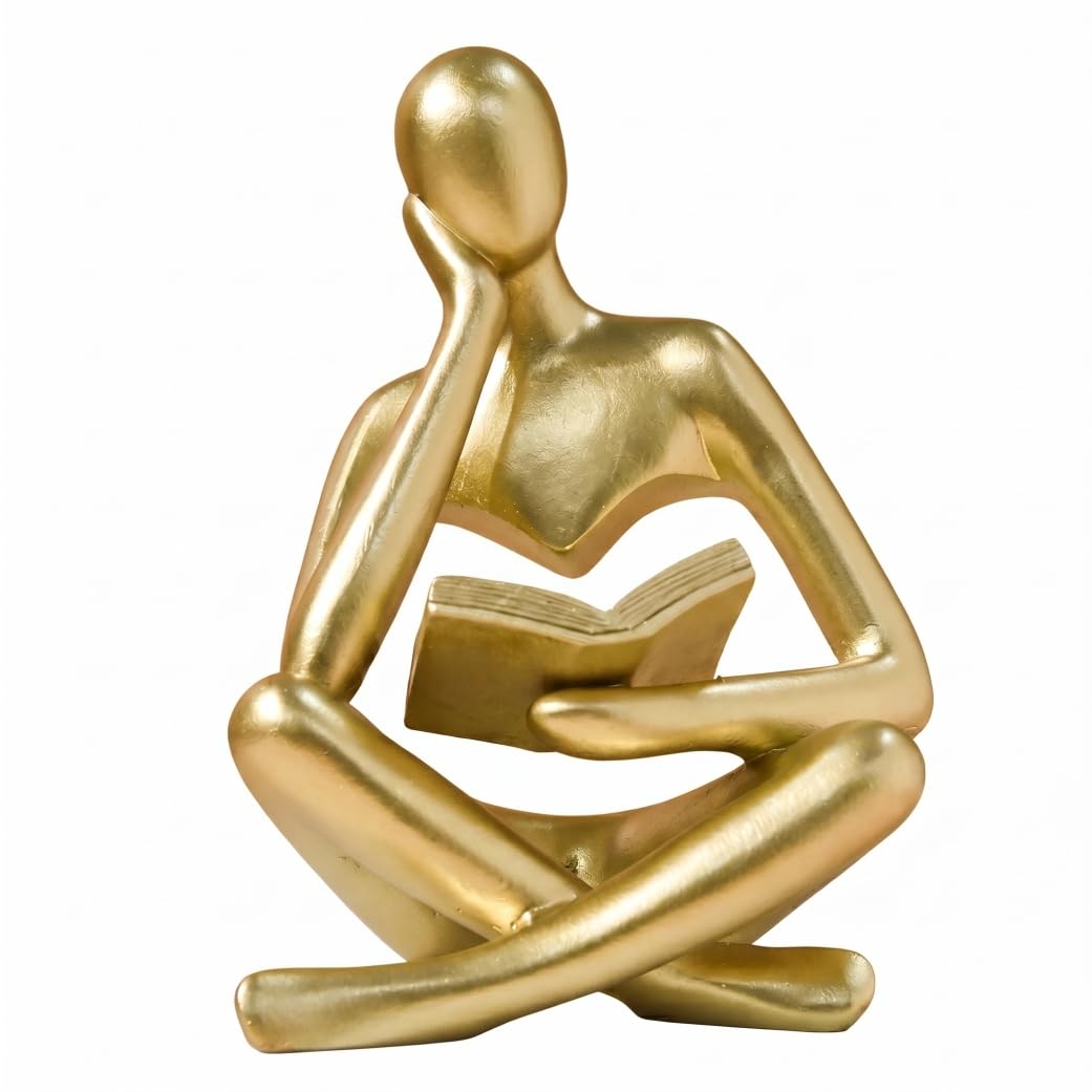 Imooreshine Abstract Reading Figurines, Modern Home Office Desk Decor for Living Room Office Shelf, Gold
