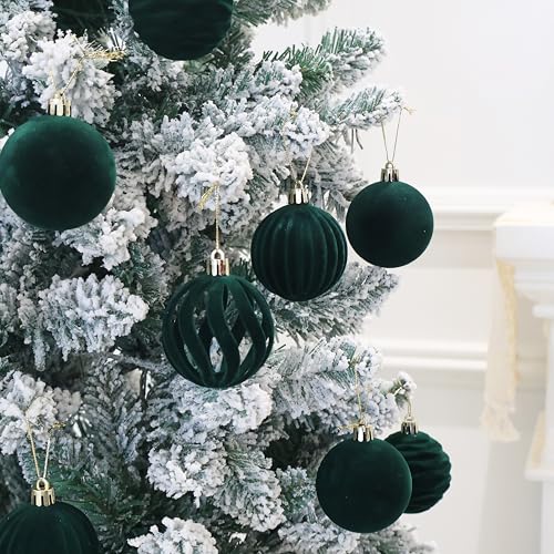 Image of 3.15In Green Velvet Christmas Ornaments Set,12Pcs Flocked Ornaments Balls