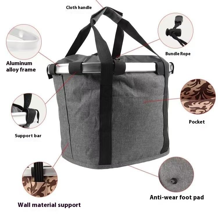 Kkekos Bike Basket Detachable Waterproof Bike Front Basket Foldable Cargo Carrier for Mountain Bike with 12LBS Payload Capacity Pet Carrier Easy Installation (Black White Flower)