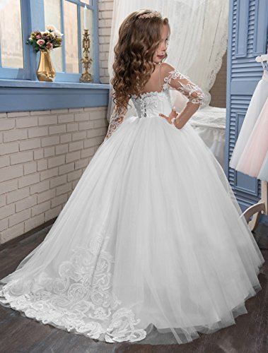 Abaowedding Lace Embroidery Sheer Long Sleeves Kids Trailing Gowns4