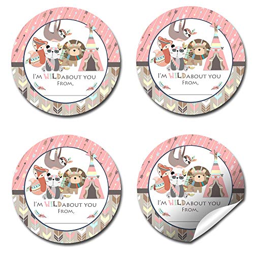 Amanda Creation AW_STICKER_WILDADVENTUREVALENTINEGIRL Wild Adventure Animal-Themed Valentine Party Favor Sticker Labels For Girls, 40 2 Inch Party Circle Stickers By Amandacreation, Great For Classroom Valentines, Envelope Seals thumb #6