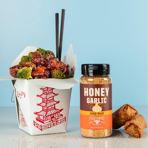 Fire & Smoke Society Honey Garlic BBQ Rub | BBQ Seasonings and Rubs for Smoking and Grilling | Pulled Pork Ribs Chicken, Burgers, Dry BBQ Rubs and Spices | Honey Garlic, Brown | M 6.5 oz