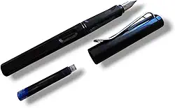Caneta tinteiro modelo safari ponta fina com cartucho de tinta azul, compatível com lamy (Preto)