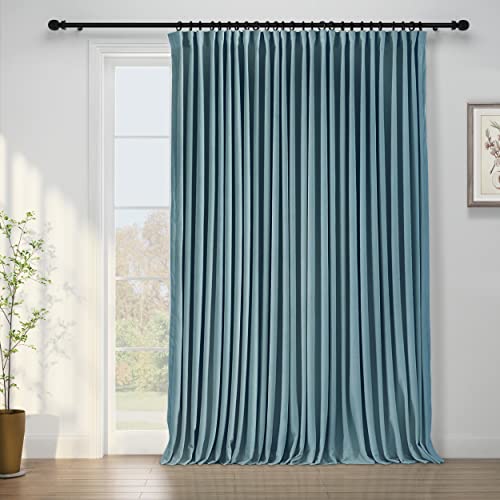 ChadMade Extra Wide Blackout Drapery 96 inches Long Velvet Drape for Bedroom Kids' Room Traverse Rod Versatile Rod Pocket Hook Belt Back Tab 100Wx96L, 1 Panel, Sky Blue, Leon Collection